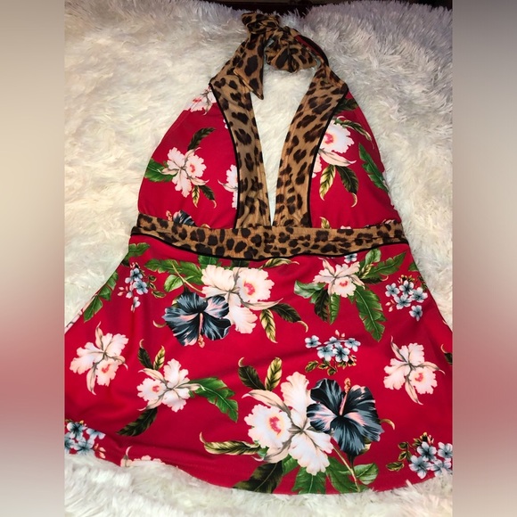 Athens Halter Tankini Red and Brown with Floral and Leopard Print NWOT size 4 - Picture 8 of 15